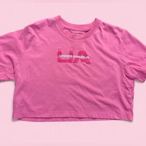 Under Armour Pink Cropped Logo T-Shirt Girls Youth Small YS Activewear